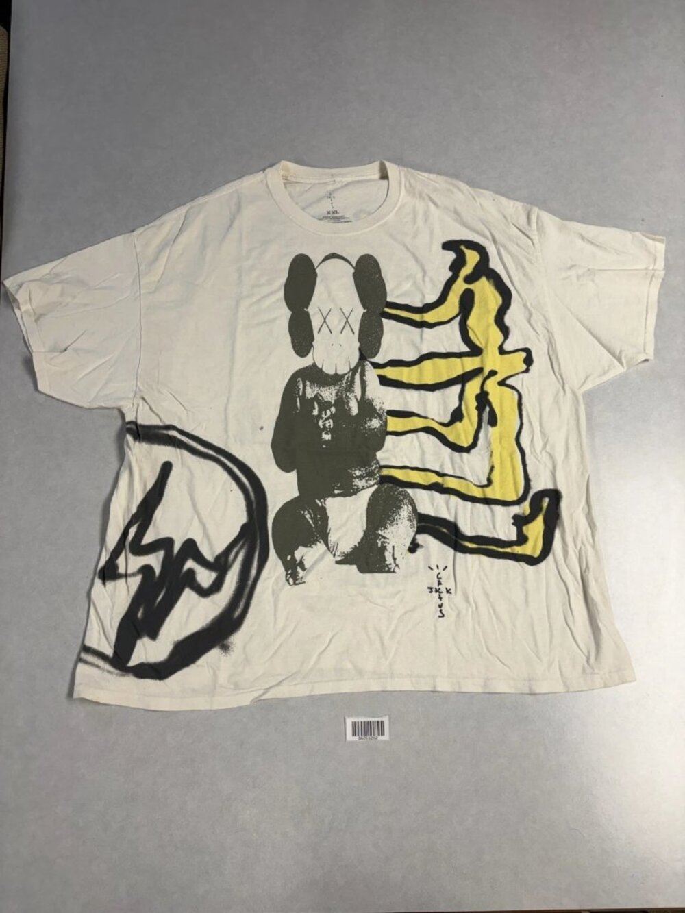 Cactus Jack by Travis Scott x KAWS For Fragment Tee 'Vintage Wash' Gray Size XXL
